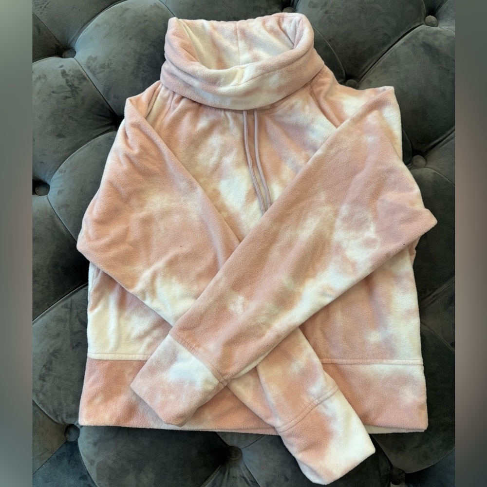 Old Navy Cropped Microfleece Funnel-Nexk Sweatshirt Pink Tie-Dye Women’s XS